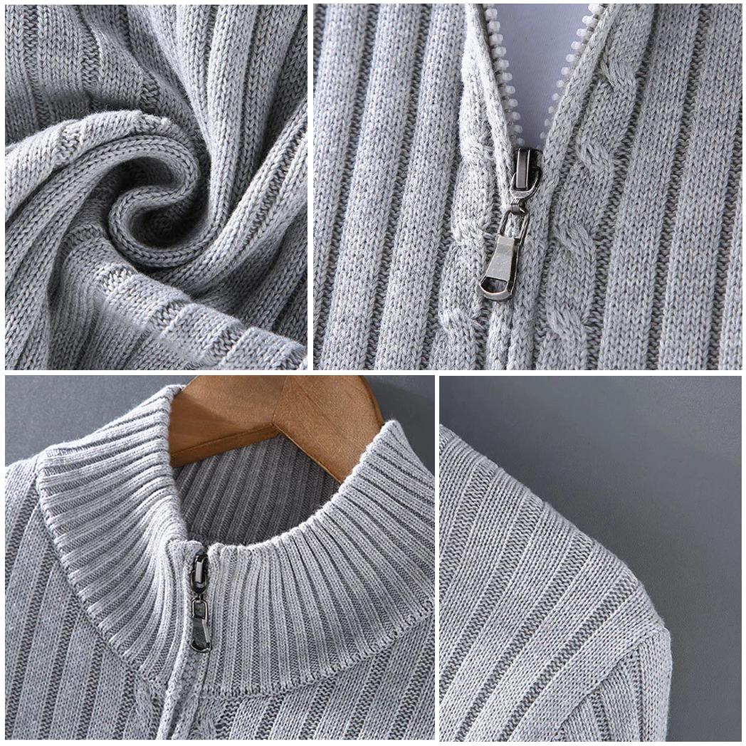 Cardigan zippé homme col montant en maille côtelée 6