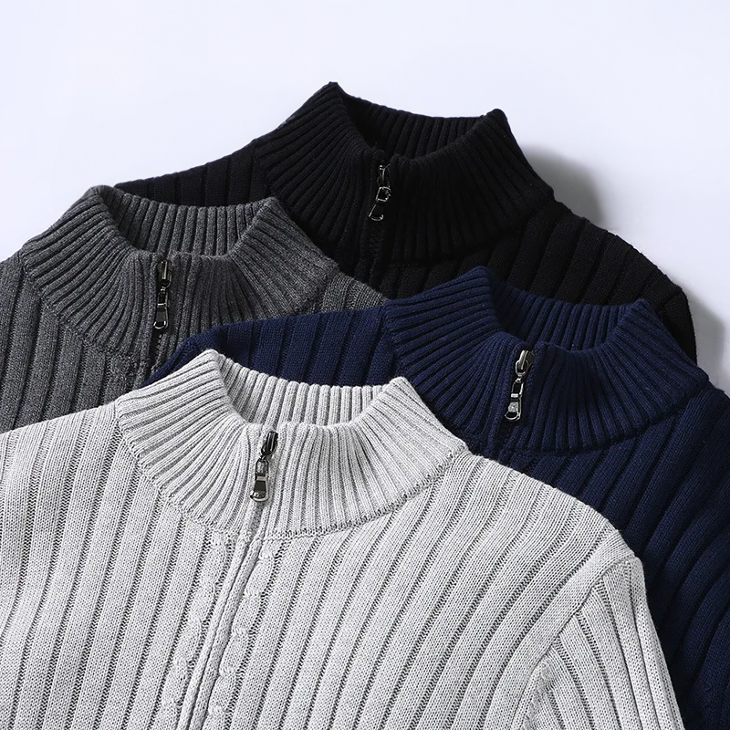 Cardigan zippé homme col montant en maille côtelée 7