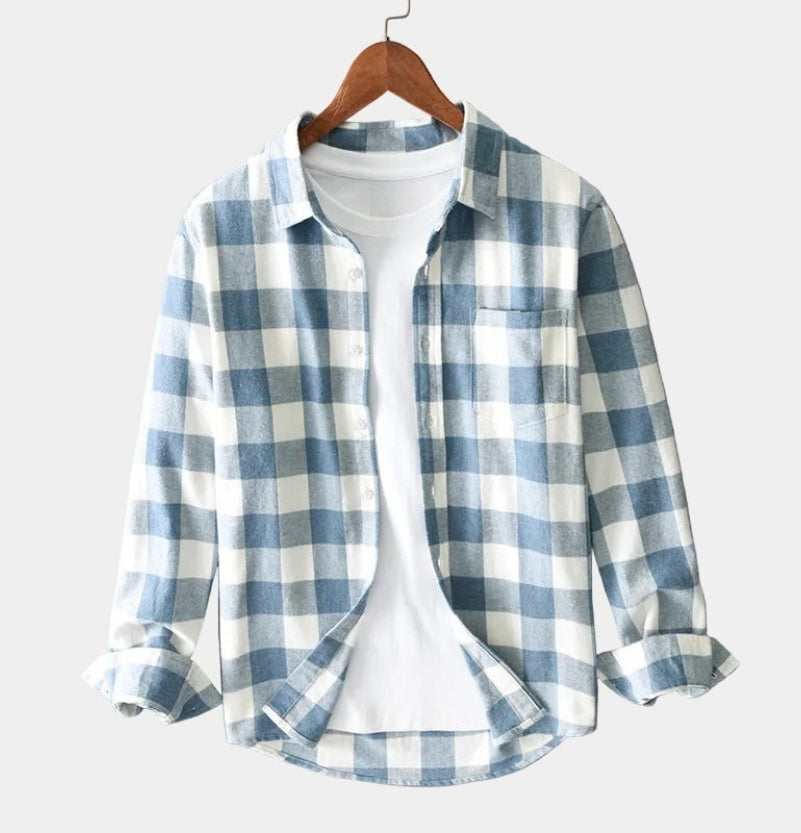 Chemise homme à carreaux à manches longues et poche poitrine 1