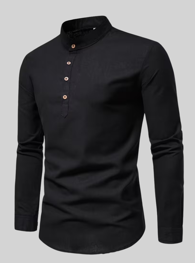 Chemise homme à col mao et manches longues 1