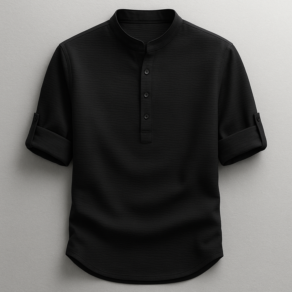 Chemise homme à col mao gaufrée manches retroussées 6
