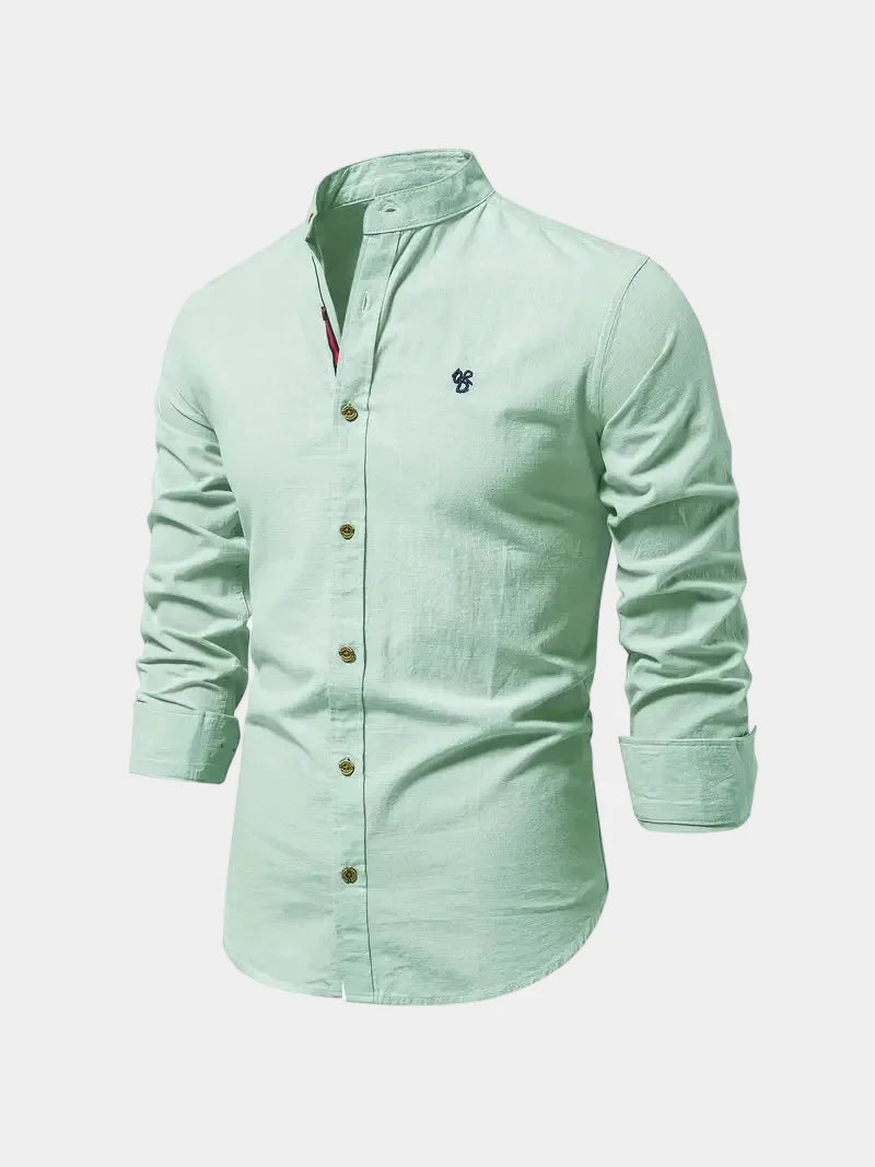 Chemise homme col mao à manches longues boutonnée 1