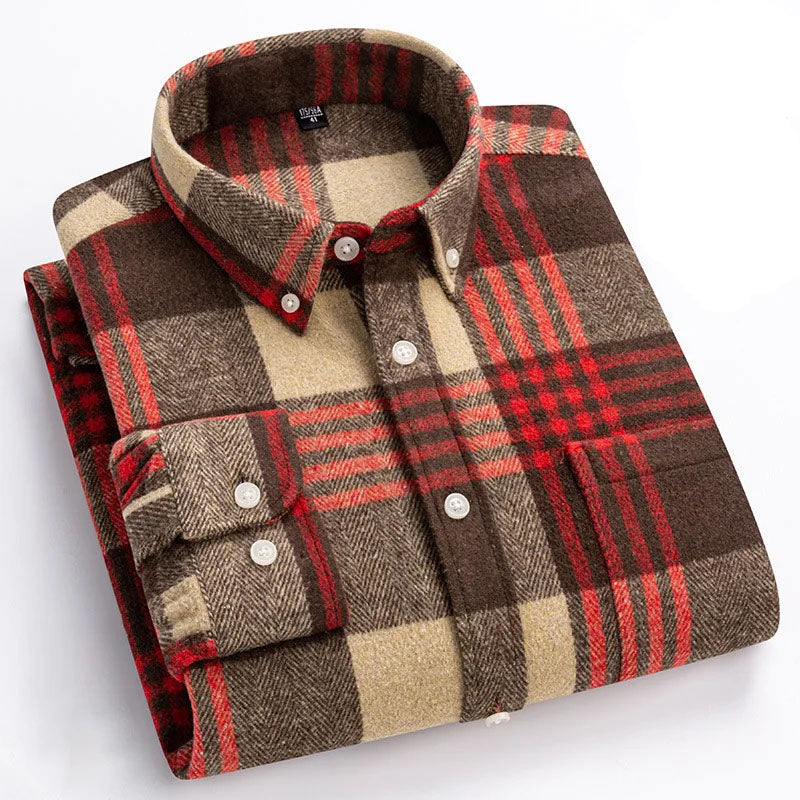 Chemise homme en flanelle de coton à carreaux à manches longues 1
