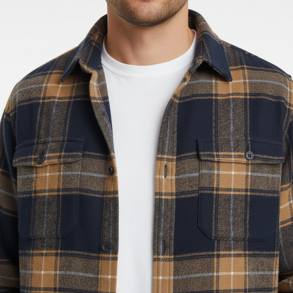 Chemise homme en flanelle de coton à carreaux à manches longues 10