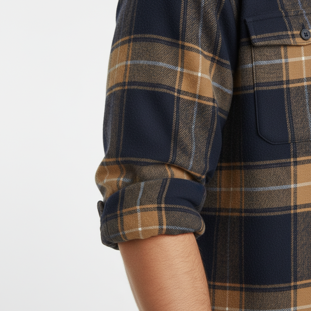 Chemise homme en flanelle de coton à carreaux à manches longues 11