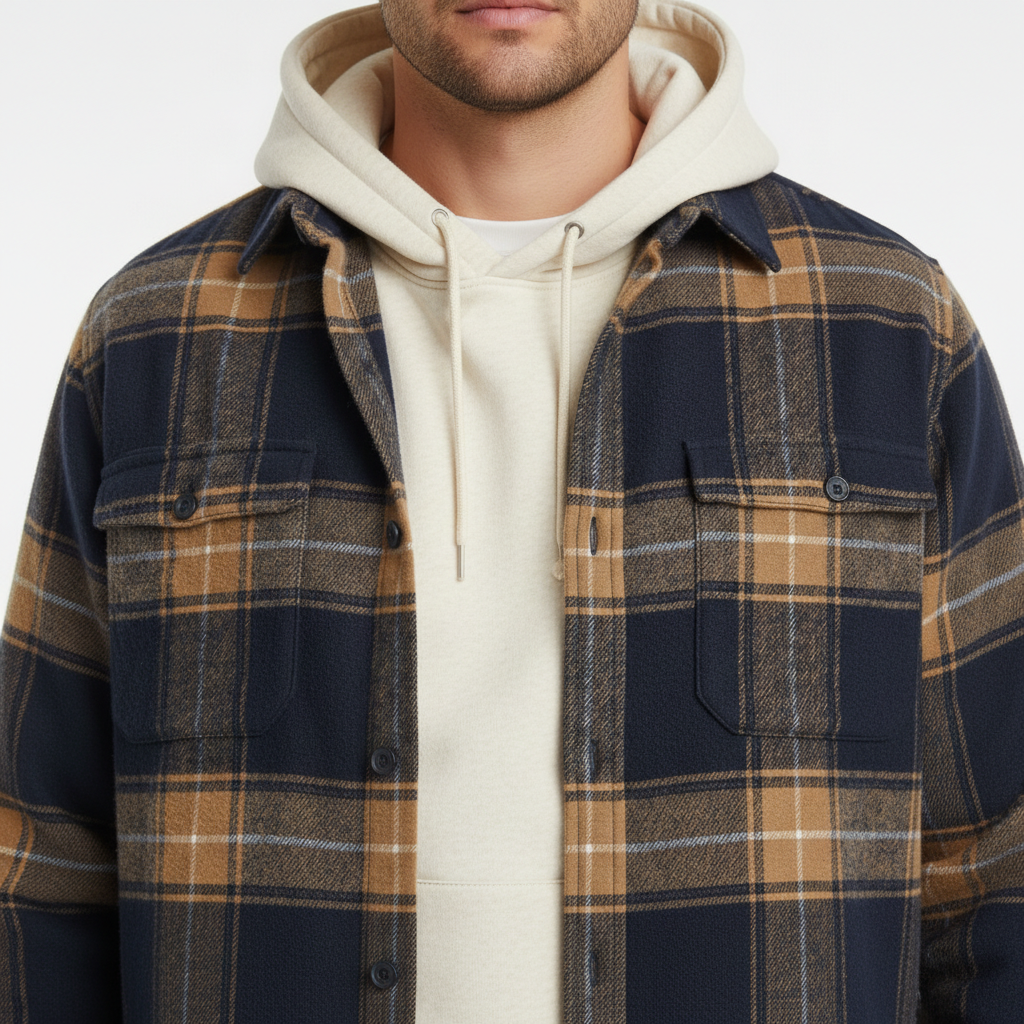 Chemise homme en flanelle de coton à carreaux à manches longues 12