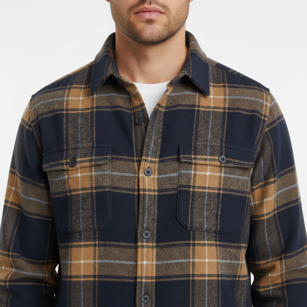 Chemise homme en flanelle de coton à carreaux à manches longues 13