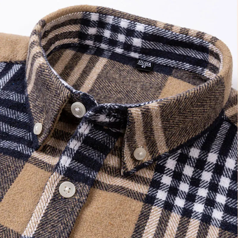 Chemise homme en flanelle de coton à carreaux à manches longues 15