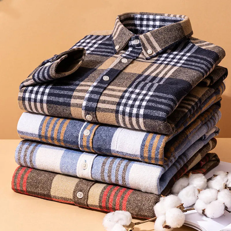 Chemise homme en flanelle de coton à carreaux à manches longues 16
