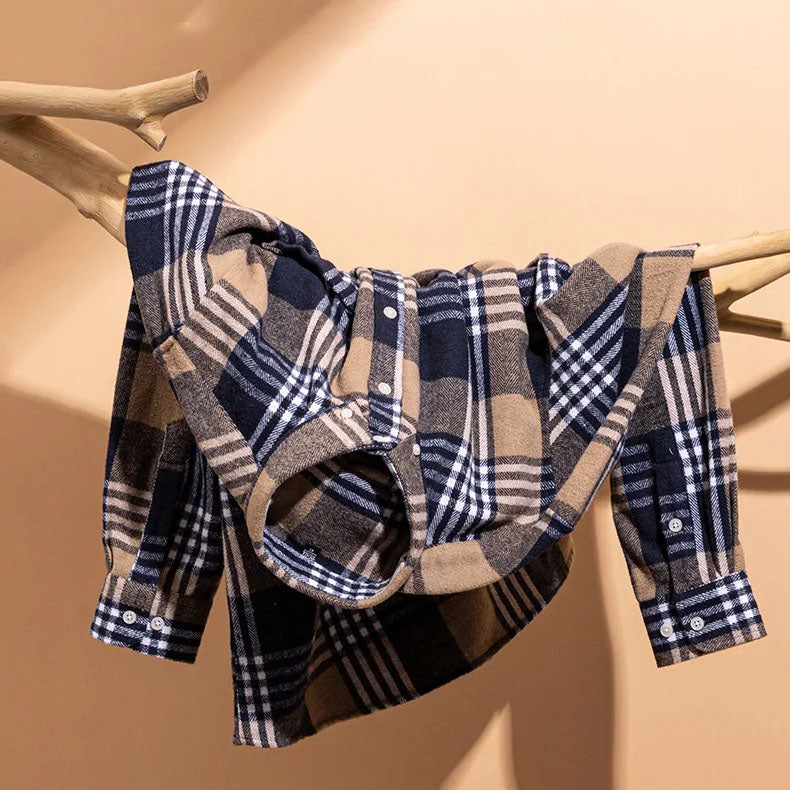 Chemise homme en flanelle de coton à carreaux à manches longues 18