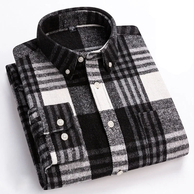 Chemise homme en flanelle de coton à carreaux à manches longues 2