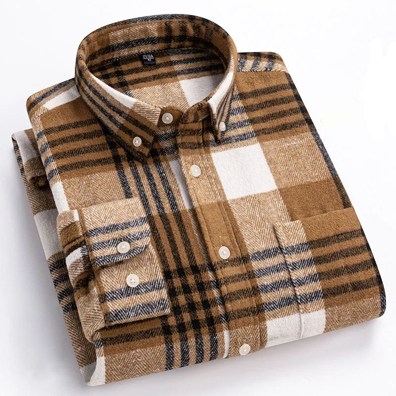 Chemise homme en flanelle de coton à carreaux à manches longues 3