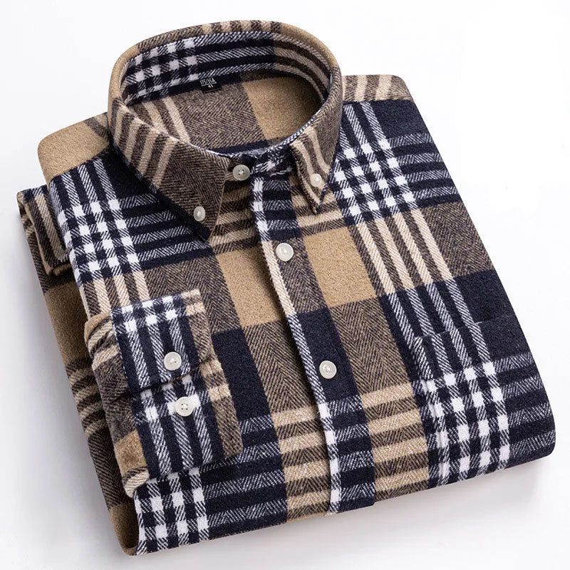 Chemise homme en flanelle de coton à carreaux à manches longues 4
