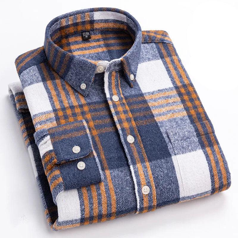 Chemise homme en flanelle de coton à carreaux à manches longues 6