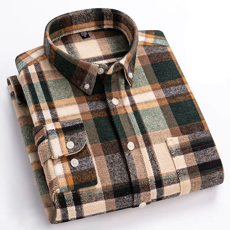 Chemise homme en flanelle de coton à carreaux à manches longues 7