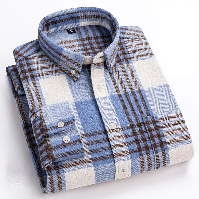 Chemise homme en flanelle de coton à carreaux à manches longues 8