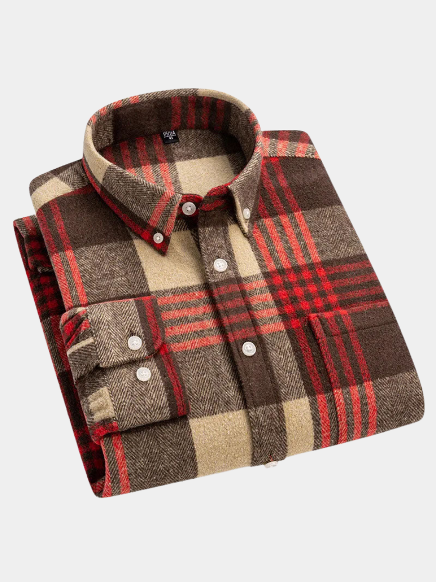 Chemise homme en flanelle de coton à carreaux à manches longues 9