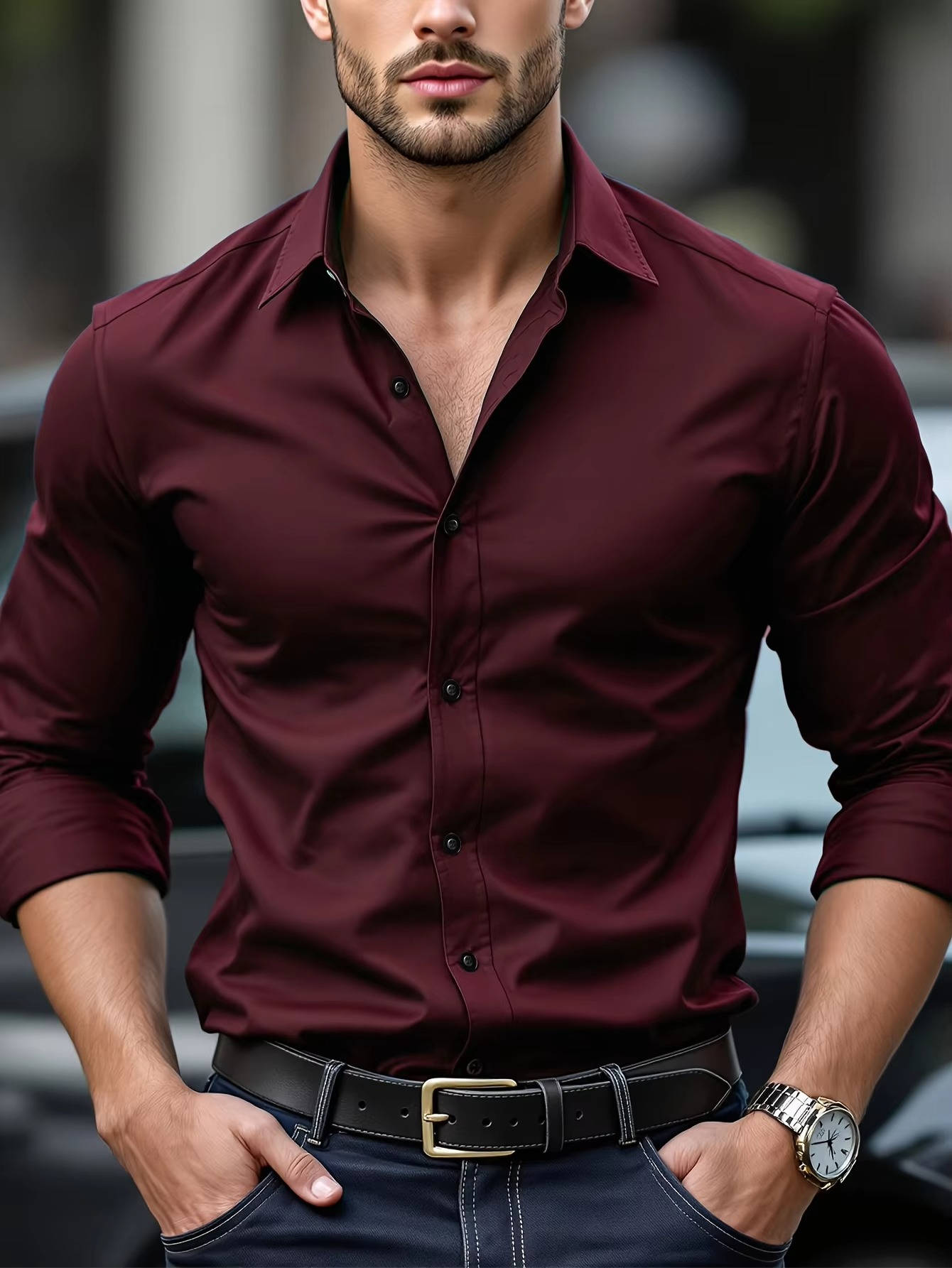 Chemise homme stretch infroissable à manches longues col italien 1