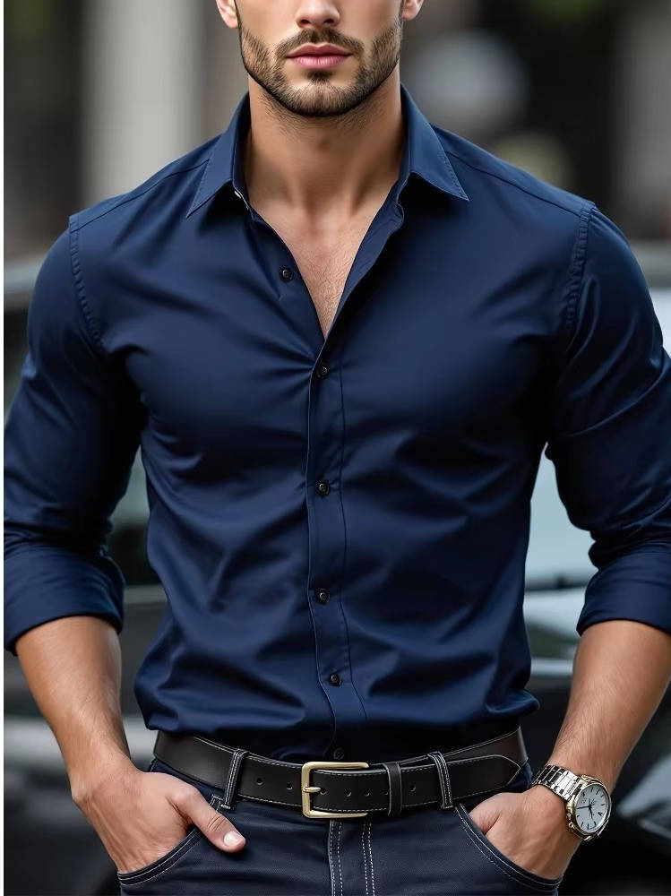 Chemise homme stretch infroissable à manches longues col italien 2