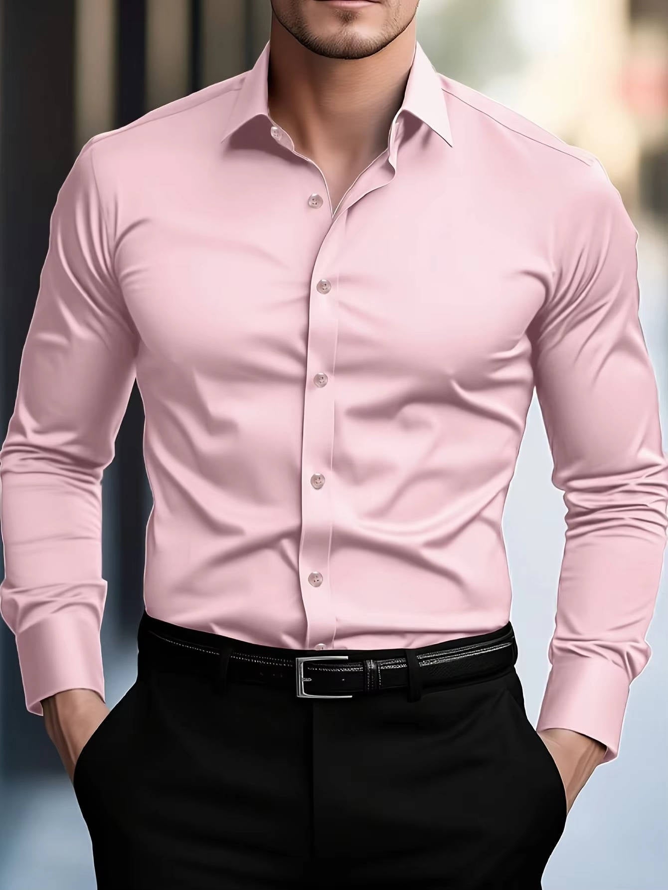 Chemise homme stretch infroissable à manches longues col italien 5
