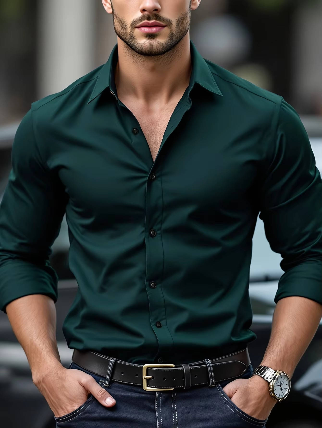 Chemise homme stretch infroissable à manches longues col italien 8