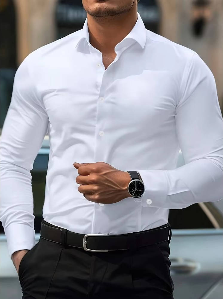 Chemise homme stretch infroissable à manches longues col italien 9