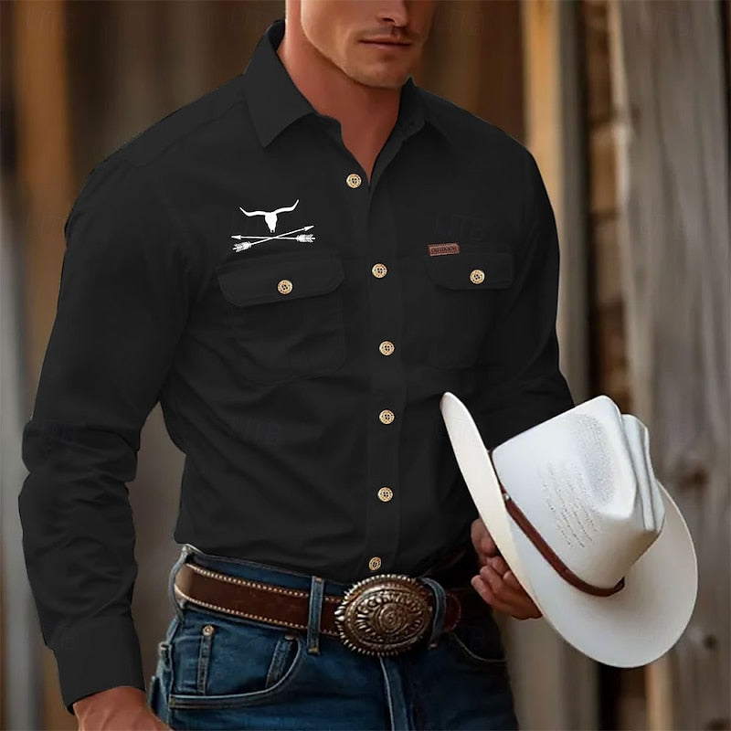 Chemise western homme à manches longues et poches poitrine à rabat 2