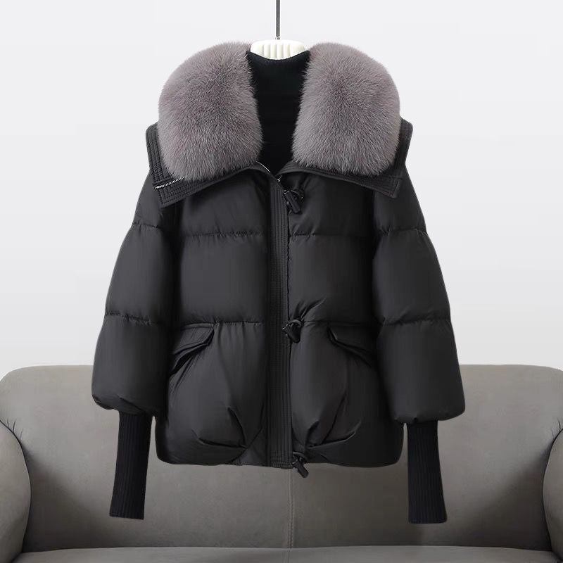 Doudoune courte oversize femme à col en fourrure 1