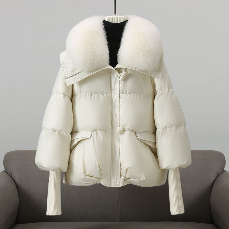 Doudoune courte oversize femme à col en fourrure 2