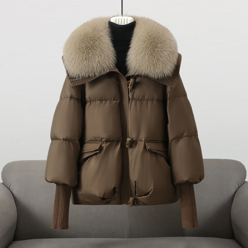 Doudoune courte oversize femme à col en fourrure 3