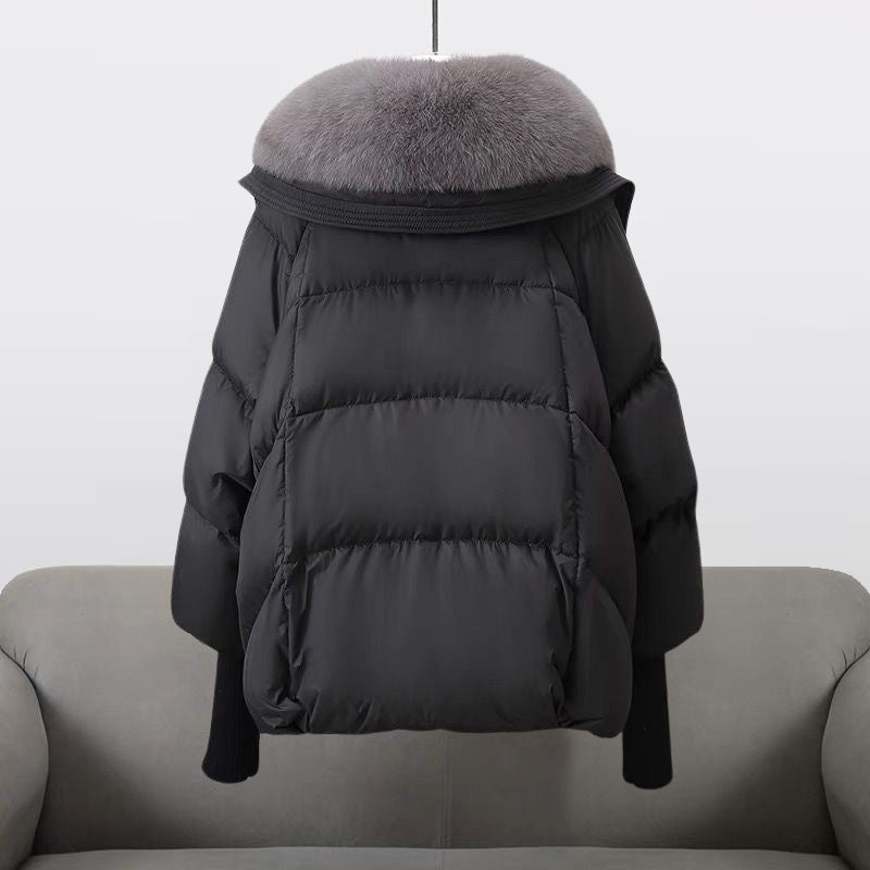 Doudoune courte oversize femme à col en fourrure 4