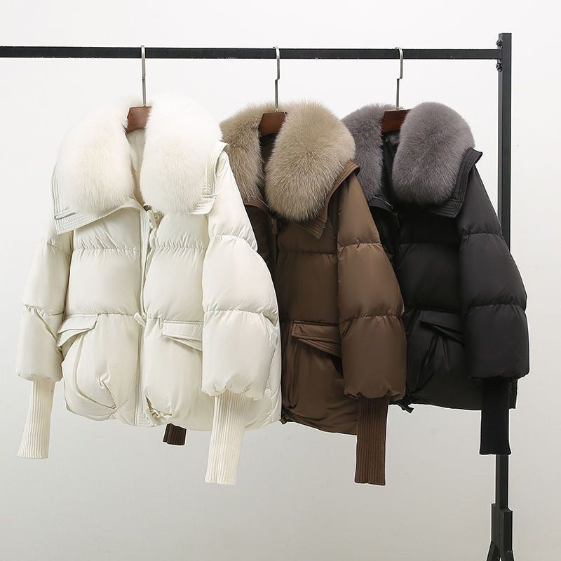 Doudoune courte oversize femme à col en fourrure 5