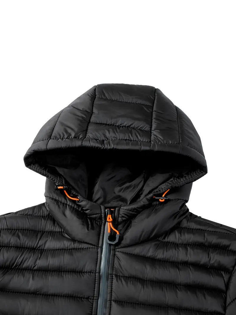Doudoune homme à capuchon à matelassage horizontal et col montant 16