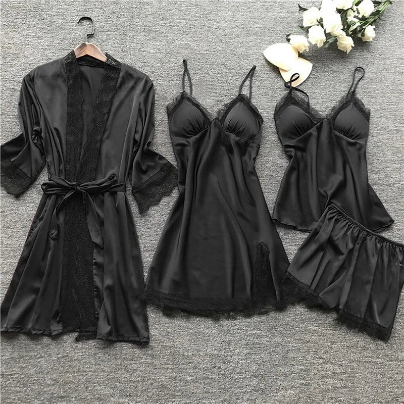 Ensemble pyjama satin femme en dentelle, plusieurs pièces 2