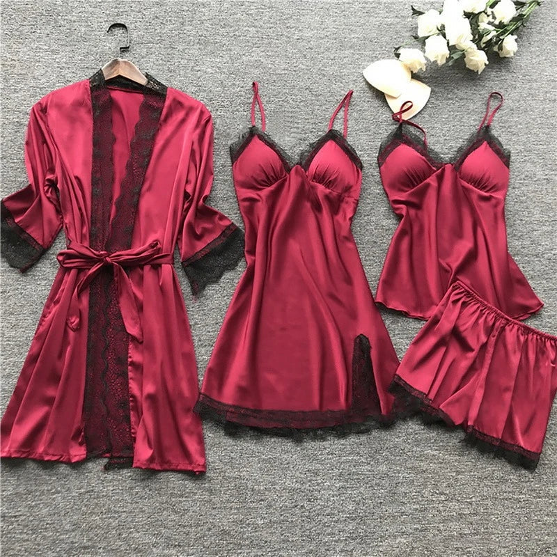 Ensemble pyjama satin femme en dentelle, plusieurs pièces 3