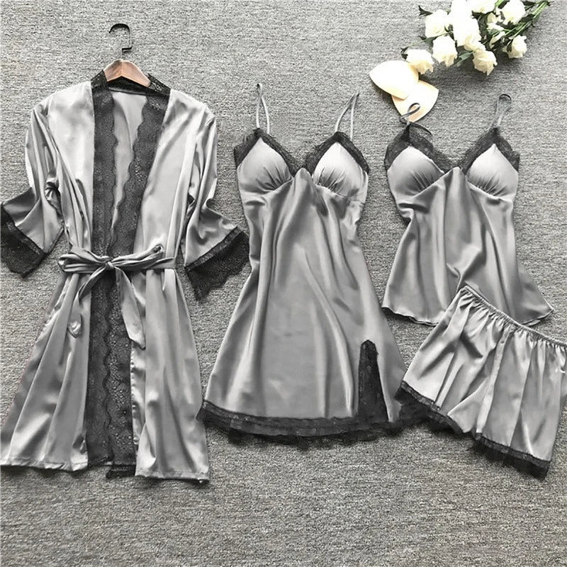 Ensemble pyjama satin femme en dentelle, plusieurs pièces 4