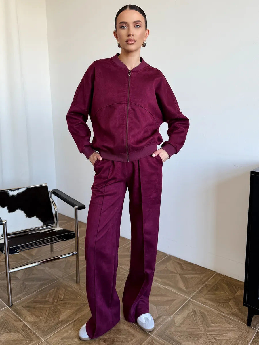 Ensemble velours femme deux pièces, veste courte et pantalon taille haute 5
