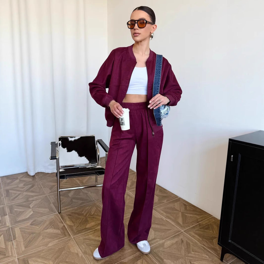 Ensemble velours femme deux pièces, veste courte et pantalon taille haute 7