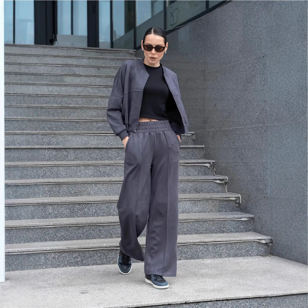 Ensemble velours femme deux pièces, veste courte et pantalon taille haute 8
