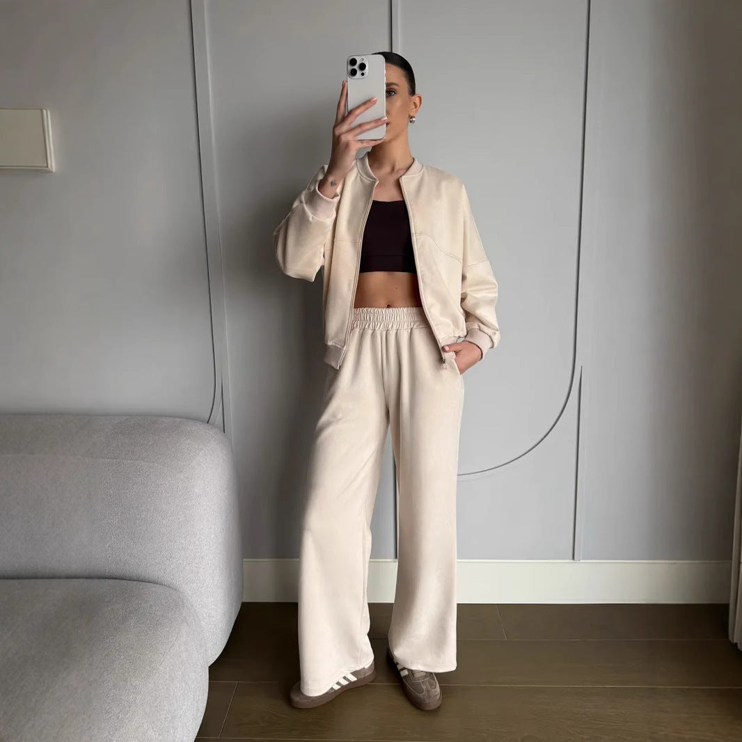 Ensemble velours femme deux pièces, veste courte et pantalon taille haute 9