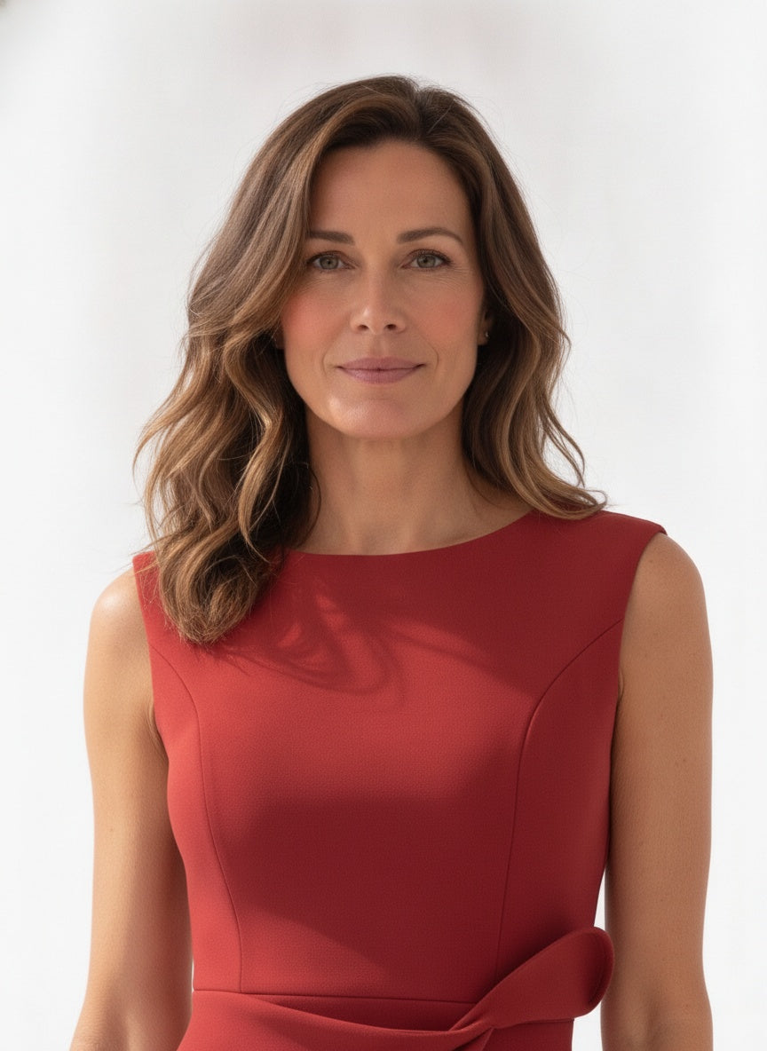 Close-up of the model wearing Sophisticated midi jurk voor dames