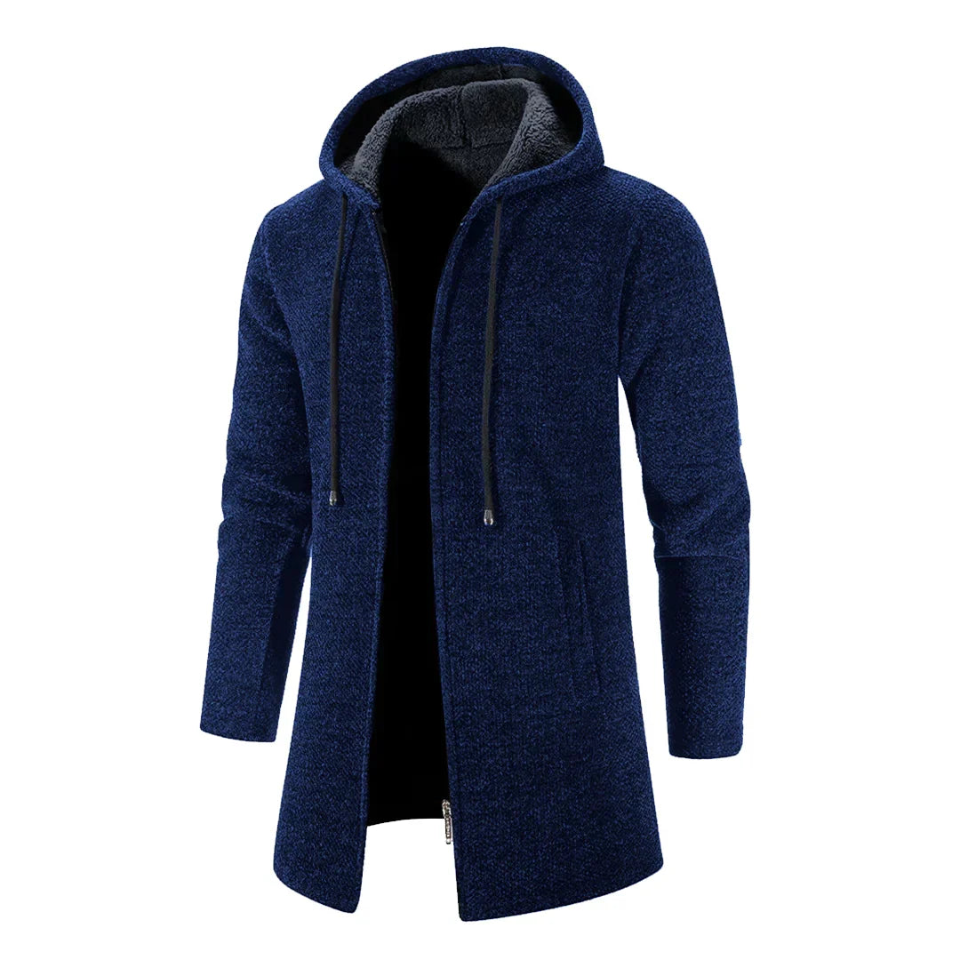 Gilet long à capuche homme zippé en maille à manches longues 2
