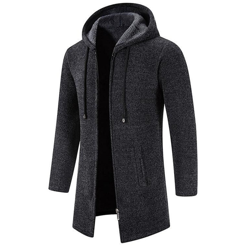 Gilet long à capuche homme zippé en maille à manches longues 3