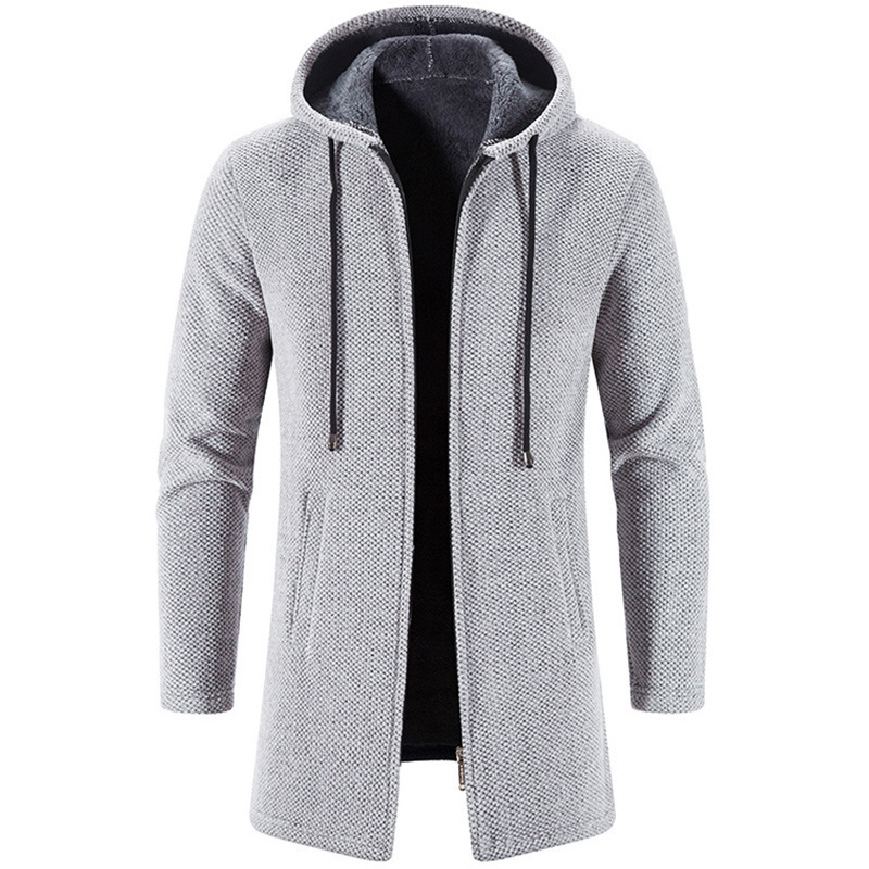 Gilet long à capuche homme zippé en maille à manches longues 4