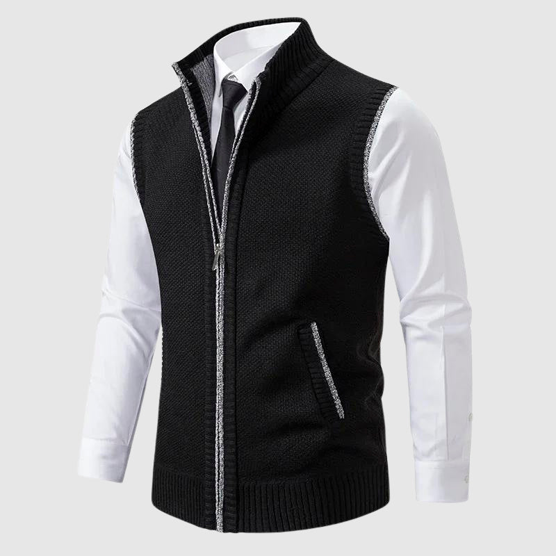 Gilet sans manches homme zippé en maille à col montant 1