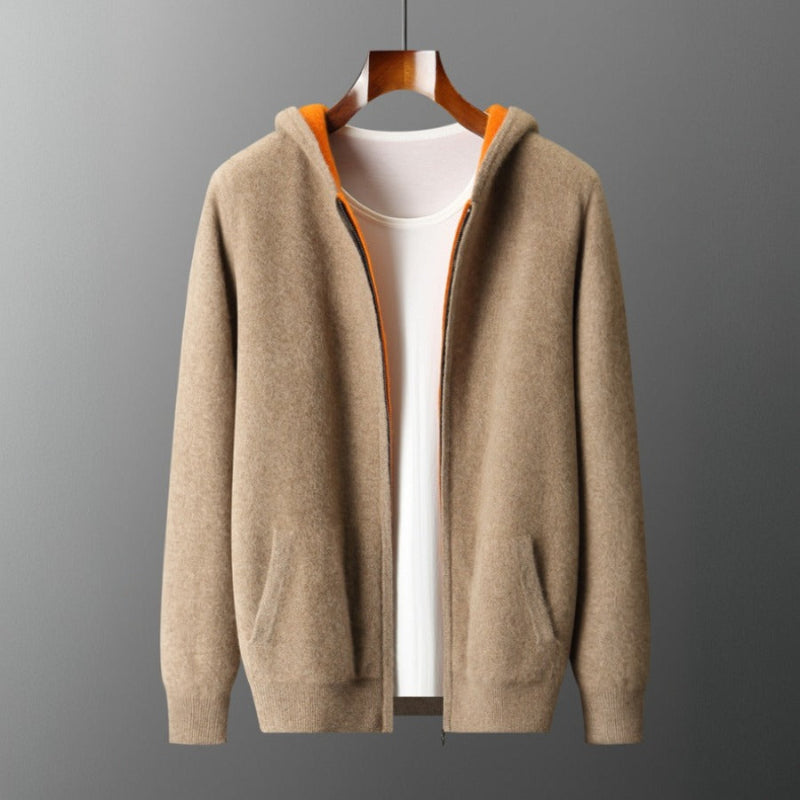Gilet zippé à capuche homme en laine à manches longues 1