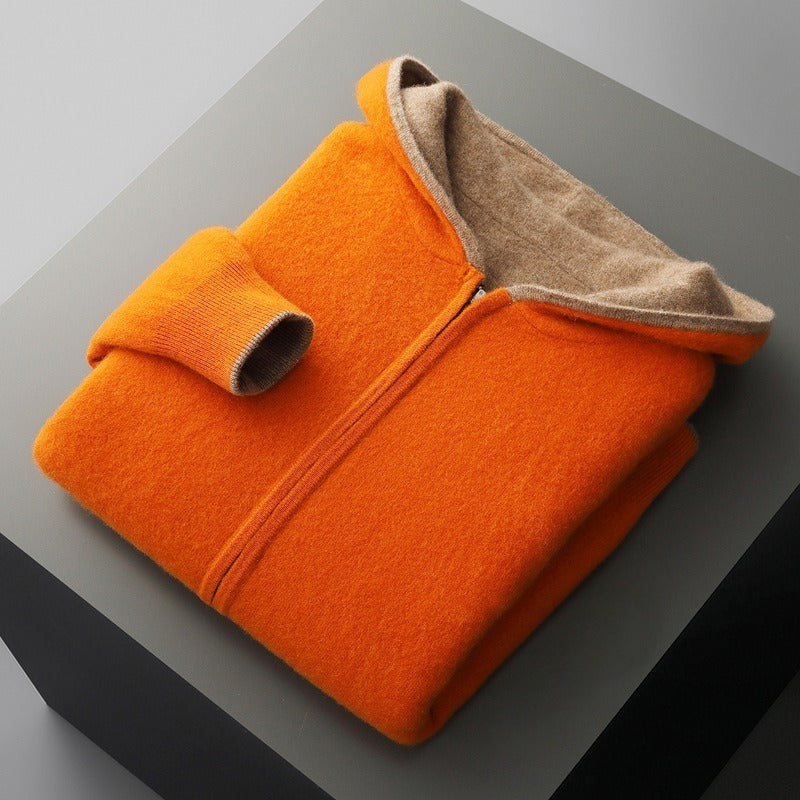 Gilet zippé à capuche homme en laine à manches longues 2