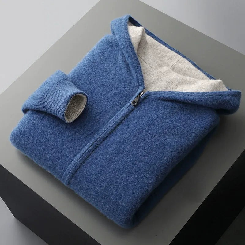 Gilet zippé à capuche homme en laine à manches longues 3