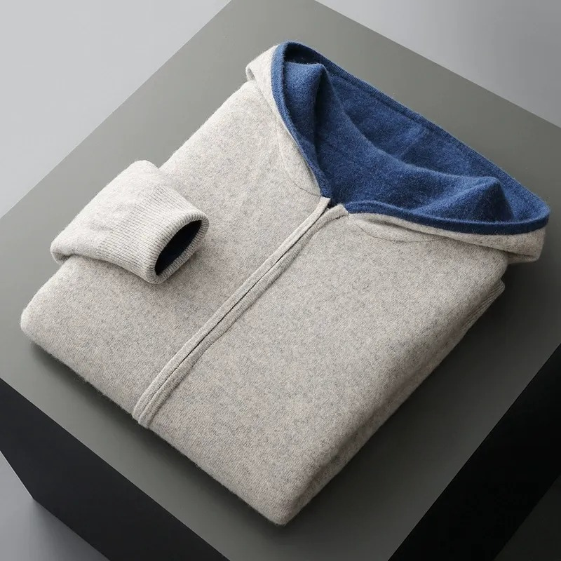 Gilet zippé à capuche homme en laine à manches longues 5