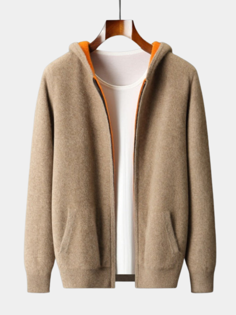 Gilet zippé à capuche homme en laine à manches longues 7